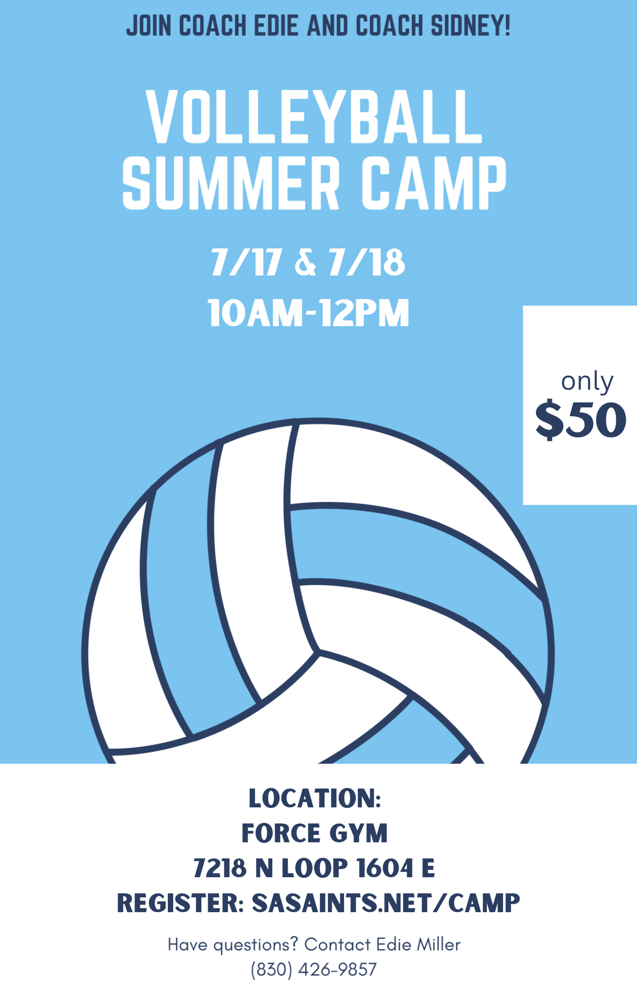 2023 Volleyball Summer Camp San Antonio Saints